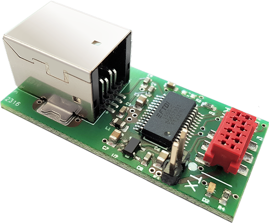 Converter used for the communication between TEM Drive motor drives and the PC software interface. It uses one of the most widespread integrated circuit for the conversion USB-UART and the tough type-B USB connector.
