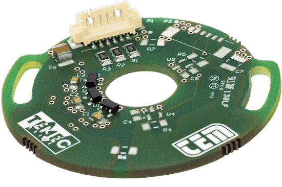 Hall encoder for brushless motors. It is ideal for retrofitting of brushed DC motors: it can supply signals for the motor Hall control and two quadrature channels for the machine logic supervision.